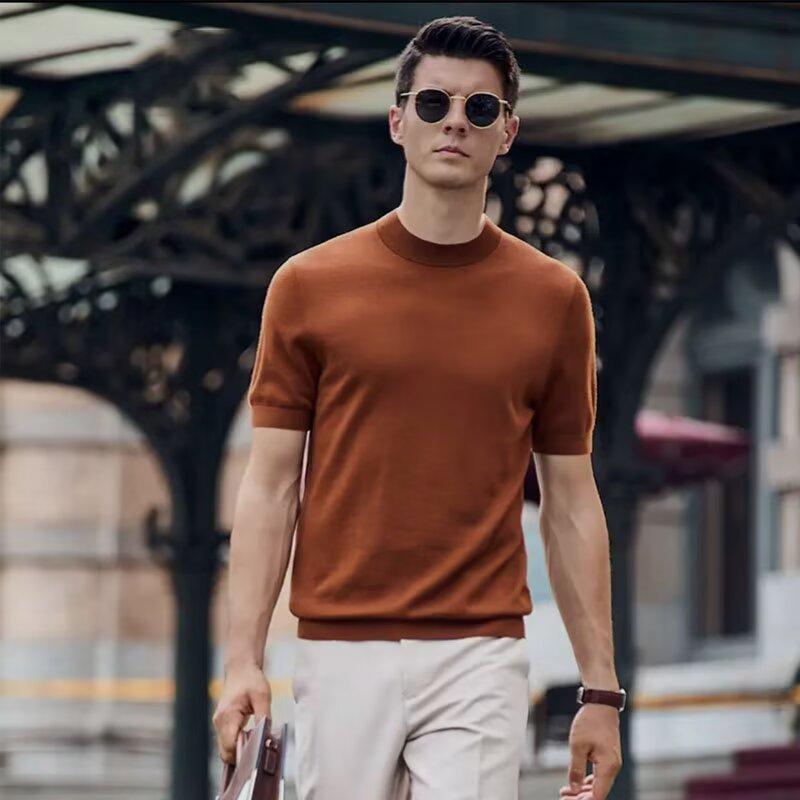 

Ralph Lauren Style Men s Wool Knit Short-Sleeved T-Shirt with Small Round Neck 2XL [150-165 lbs]