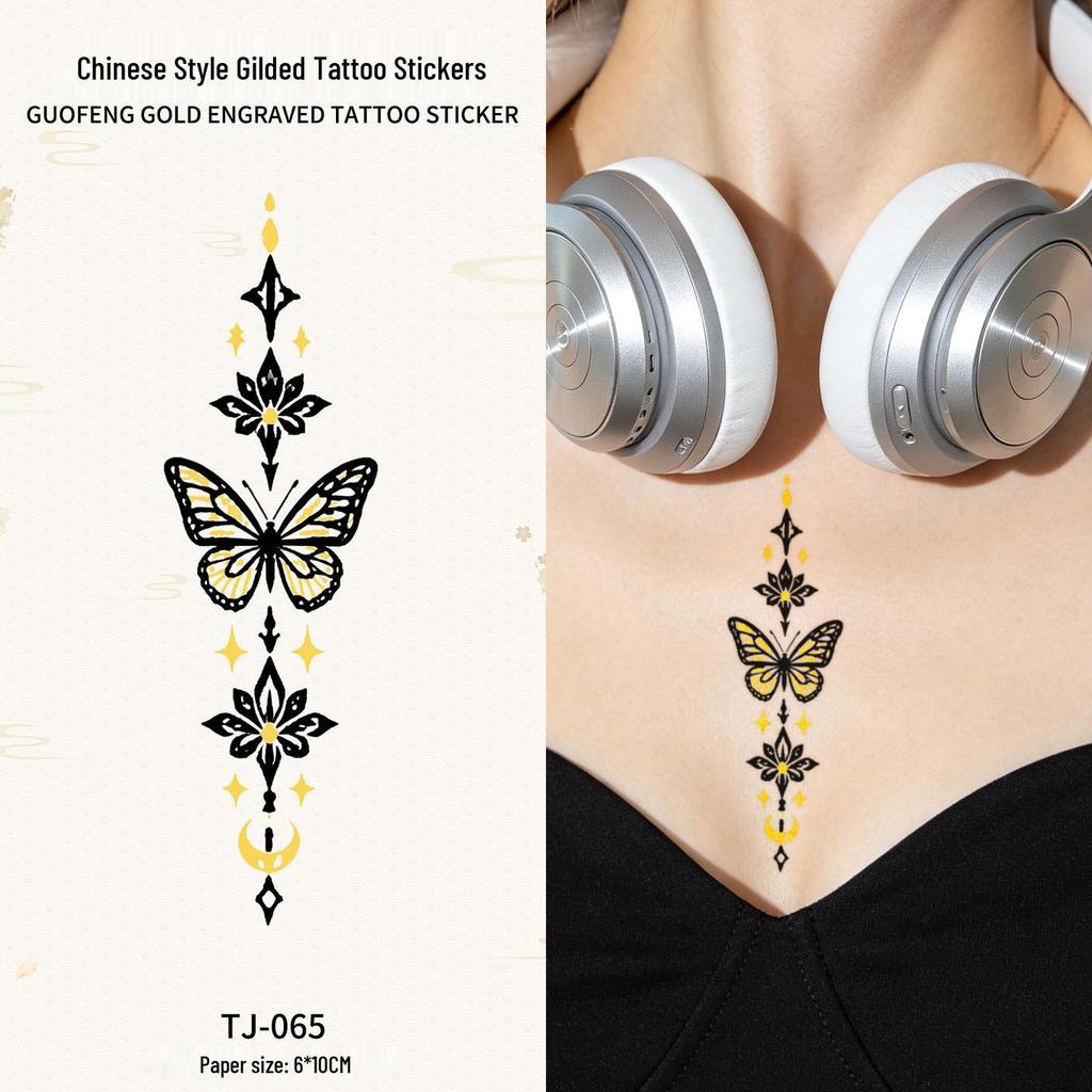 Chinese Style Waterproof Phoenix & Koi Tattoo Sticker - Long-lasting, Aesthetic Dunhuang Design for Arm & Collarbone