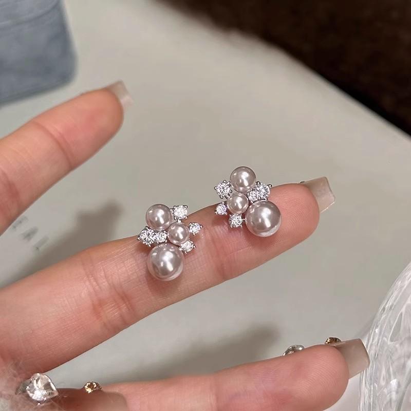 Gentle Rose Pearl Zircon Stud Earrings New Women's Earrings