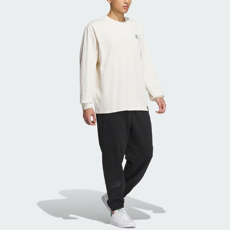 Adidas Originals Letter Pattern Printed Sports Loose American Vintage Long Sleeve Drop Shoulder T-Shirt Unisex Tops Pink White IZ1538