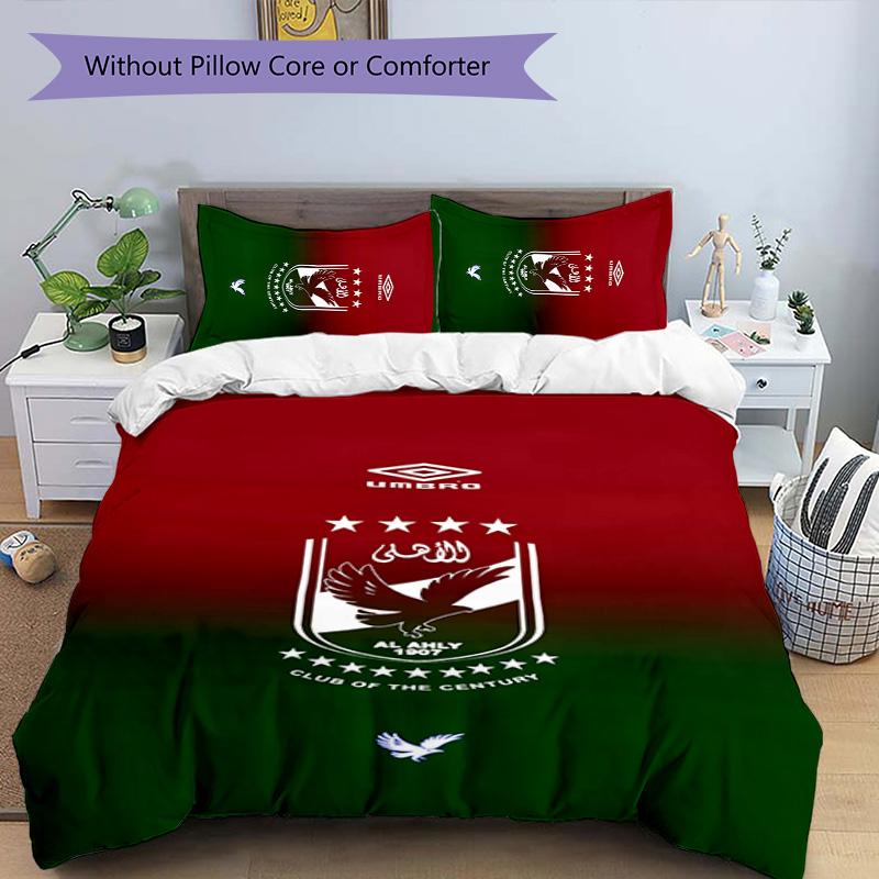 3pcs Al Ahly FC Design Cover Set - HD Printed Bedding with 1 Cover and 2 Pillowcases - Perfect for Home and Dorm Decor