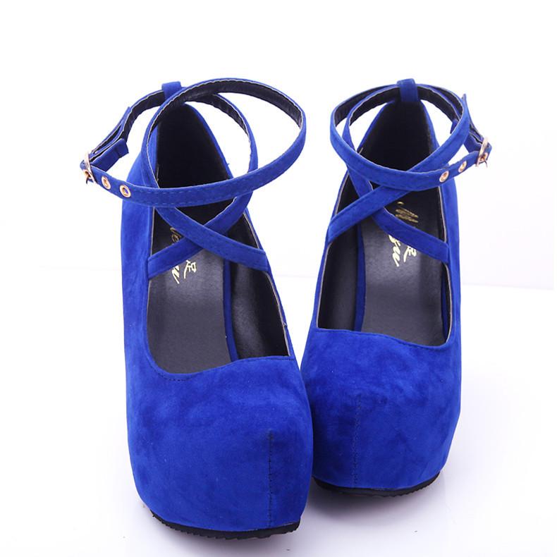 2024 European & American Style Suede High Heel Platform Buckle Wedding Shoes, Plus Size 43 for Women