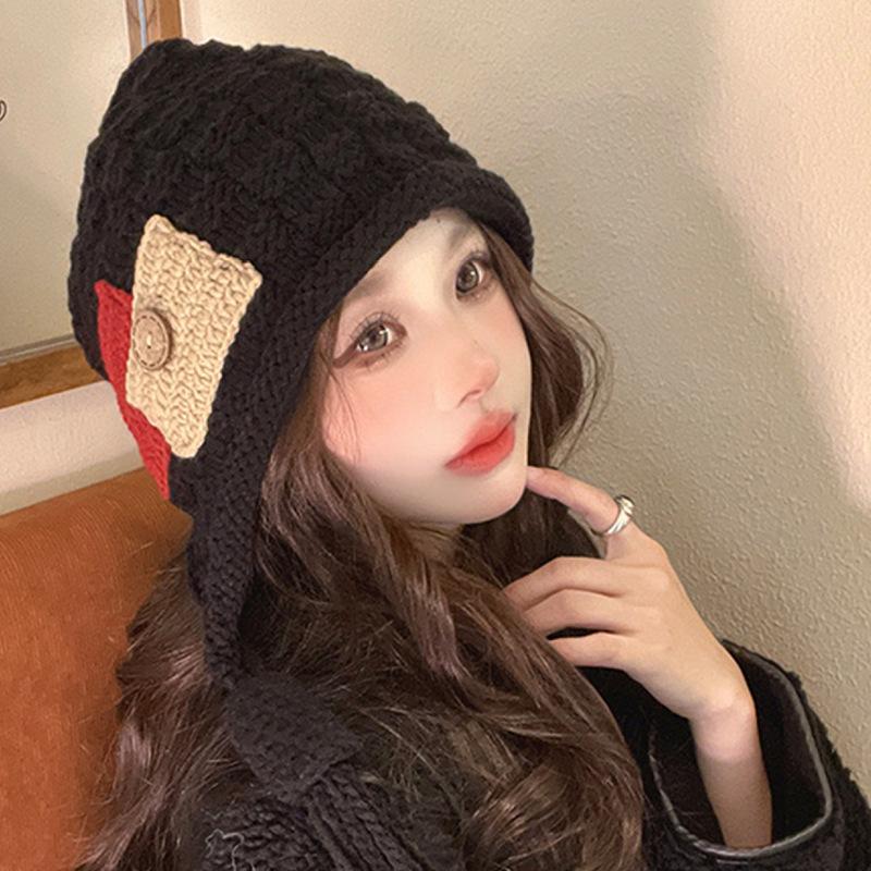 Korean Style Tassel Fashion Knitted Hat for Women in Autumn and Winter Handmade Pullover Lei Feng Hat Warm Ear Protection Retro Woolen Hat