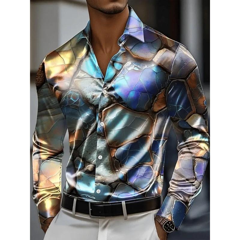 Men's Shirt 3D Vintage Chain Print Polyester Fabric Outdoor Street Long Sleeve Button Clothing Fashion Street Style Design