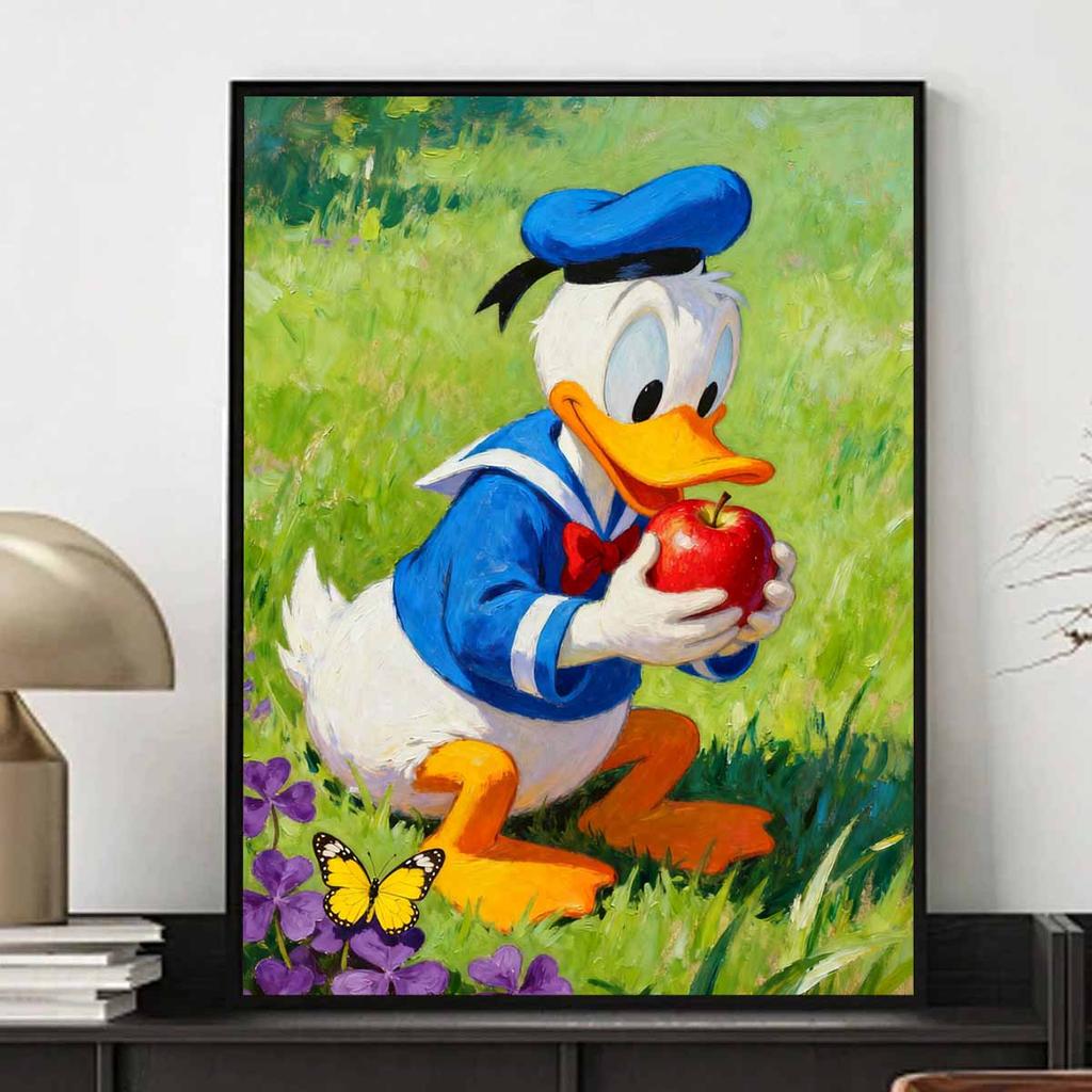Disney diamond painting kit, Donald Duck holding an apple for living room, bedroom, study and other interior space decoration