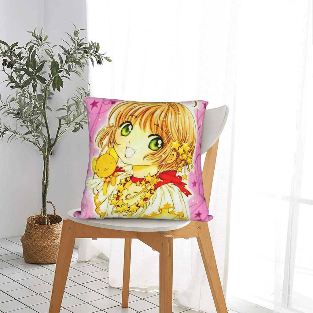 Cardcaptor Sakura Square Pillow Cases Anime Cartoon Cushion Cover Funny Zipper Decor Throw Pillow Case Cover for Sofa 18"x18"
