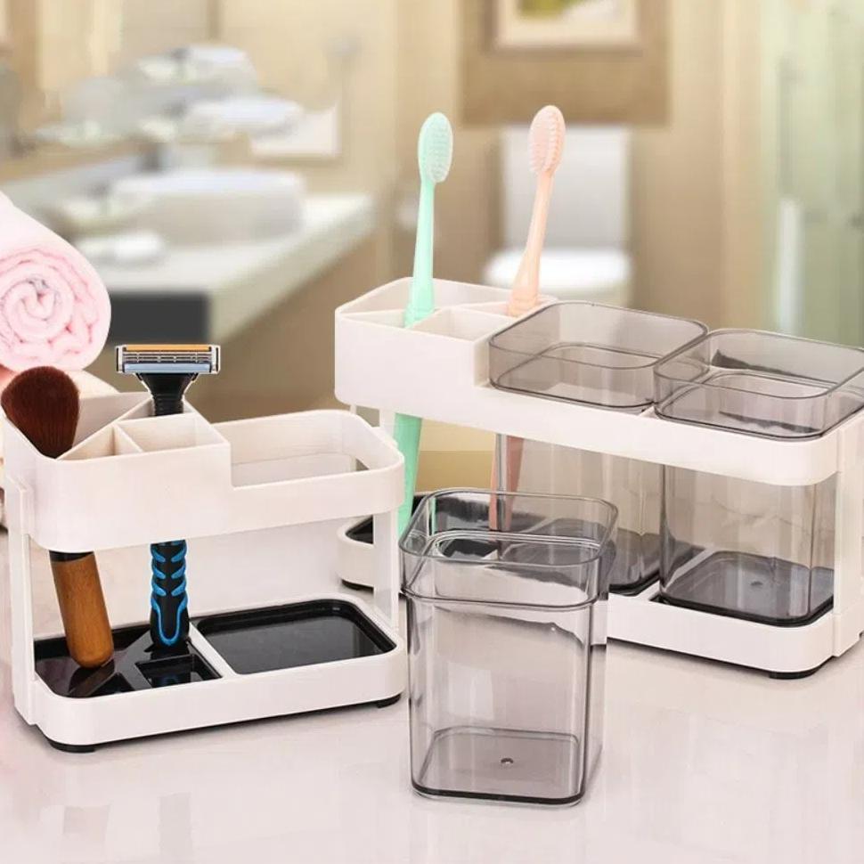 2-in-1 Toothpaste Rack Stand Multifunctional Mouthwash Cup Set Toothbrush Holder  for Men and Women