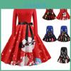 Elegantes Damen Langarm Weihnachts-Kostümkleid im Vintage-Nikolaus-Stil