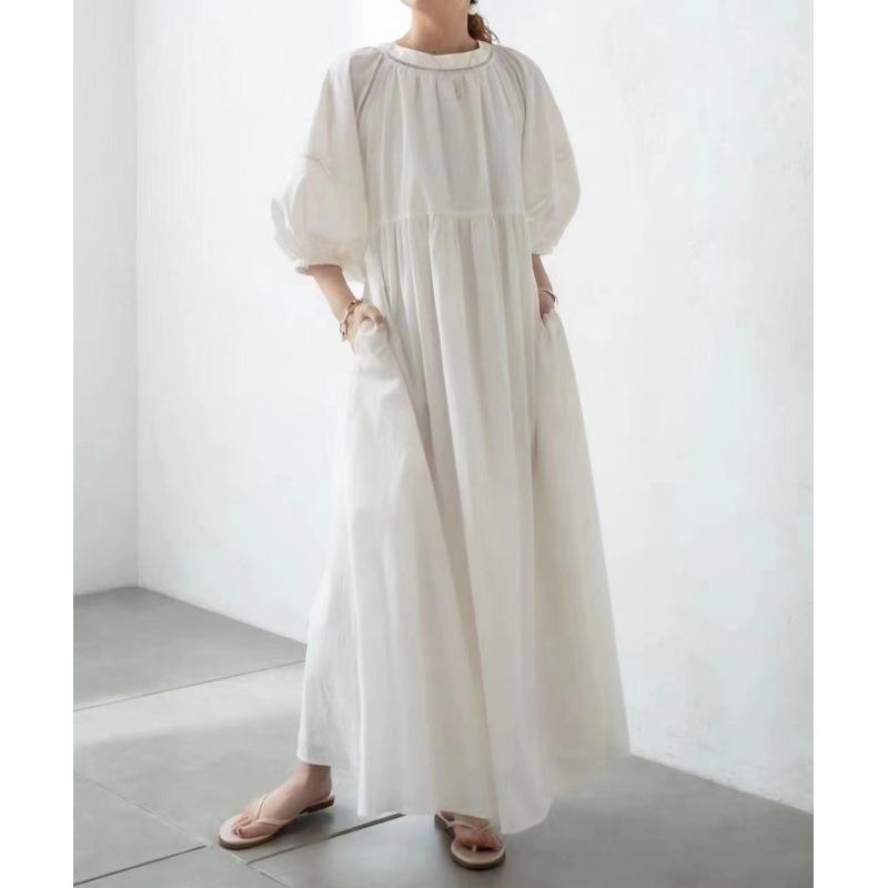 2024 Summer Lightweight Cotton Linen V-Neck Blouse - Zen Style, Plus Size, Mid-Sleeve, Comfortable, White Shirt
