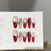 Women Long Press‑On Nails Pure‑Handmade Autumn Winter Rose Red European Stacked Rhinestone Sparkling False Nail Patches