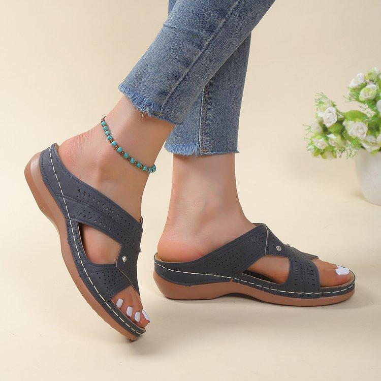 22 summer new high-heeled cool slippers wear fish mouth hollow slippers thick-bottomed wedge sandals 35