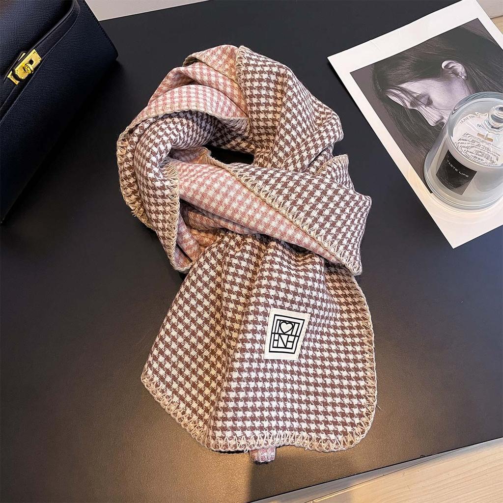 Houndstooth Long Scarf Winter Thick Warm Imitation Cashmere Bandana Shawl Wrap Scarves Travel Cape Designer Clothes Women Luxury