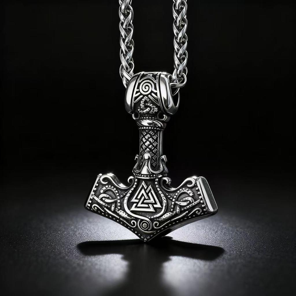 YQ 316L Stainless Steel Viking Rune Pendant Necklace For Men Nordic Odin Thor Hammer Punk Jewelry Accessories