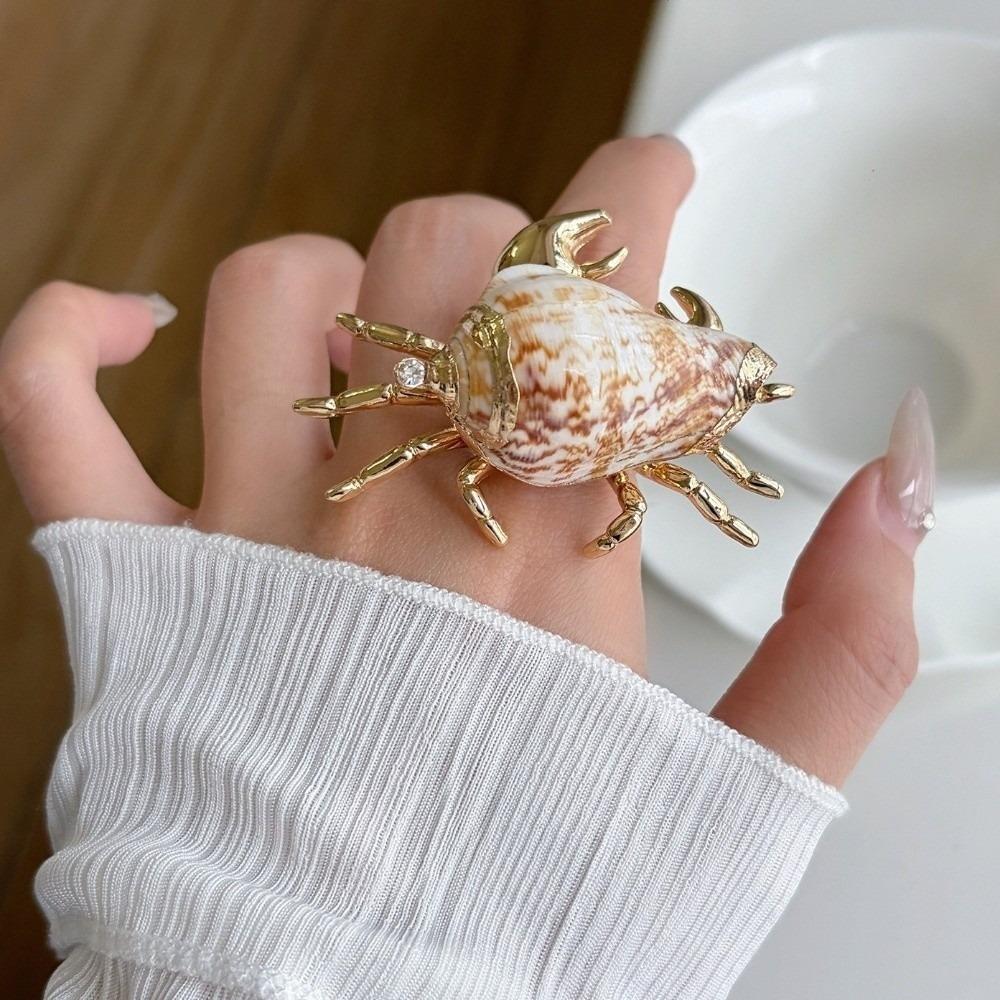 Adjustable Ocean Animal Jewelry Sparkly Shell Ring Unique Crab Ring Gift