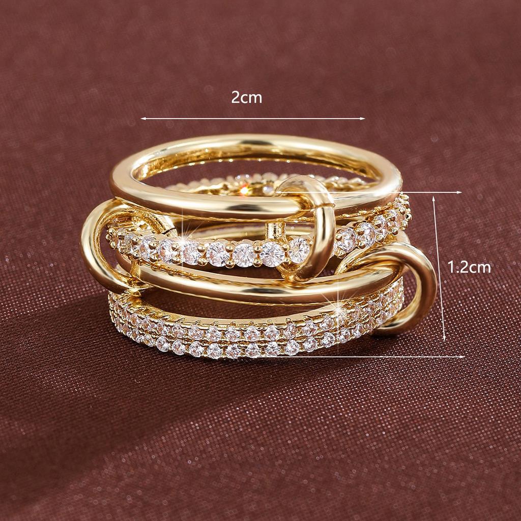 Four-piece Synthetic Zirconia Copper Ring for Women Stacking Finger Jewelry Accessories