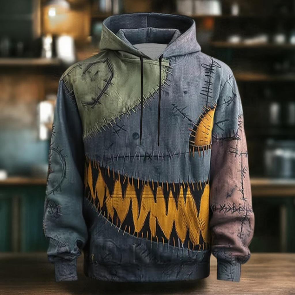 Męska bluza z kapturem na Halloween z nadrukiem i dużą kieszenią