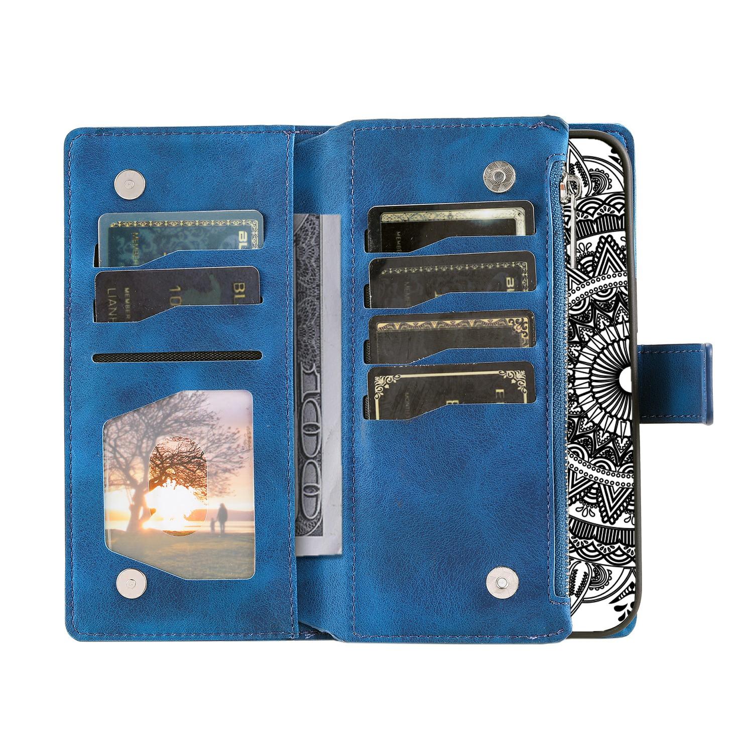 

For Xiaomi Redmi Note 13 Pro 5G/Poco X6 5G Phone Case Flower Pattern Leather Flip Cover Blue