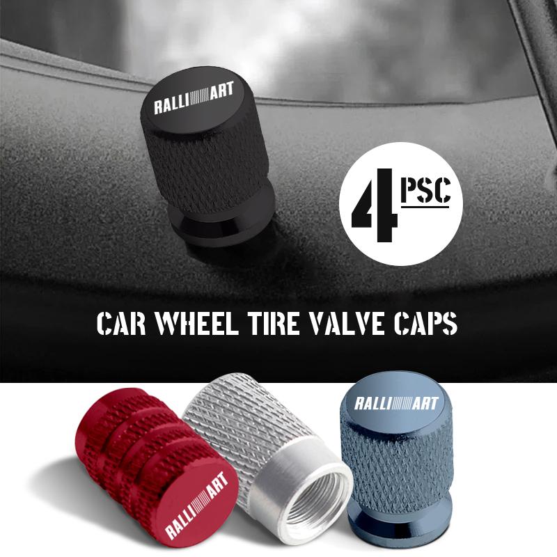 4pcs For Mitsubishi Ralli Art Badge ASX EVO Lancer Galant Pajero Car Wheel Tire Valve Caps Tyre Stem Covers Accessories Styling