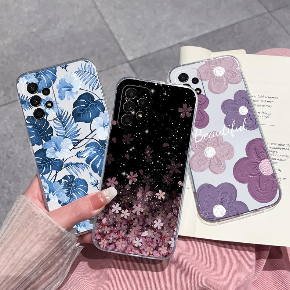 Flower Case For Samsung Galaxy A52 Phone Cover For Samsung A 52 Cases Soft Transparent Silicone Christmas Elk deer Back Covers