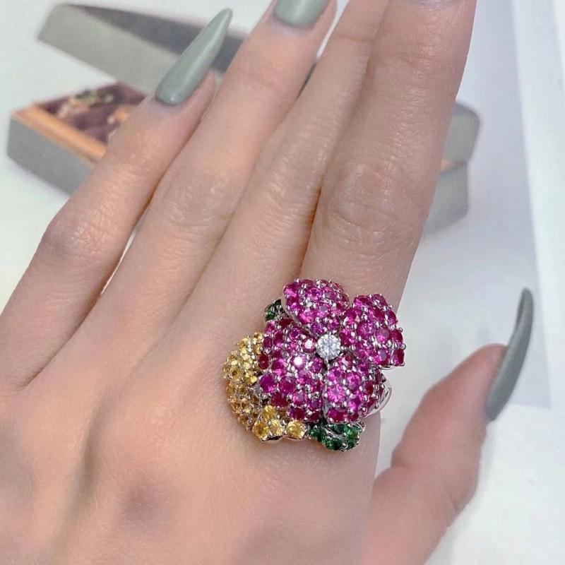 Sleek Adjustable Diamond-Paved Blossom Ring - Women s Luxury Statement Adjustable