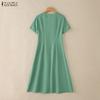 ZANZEA Women Casual Round Neck Summer Short Sleeve Dress