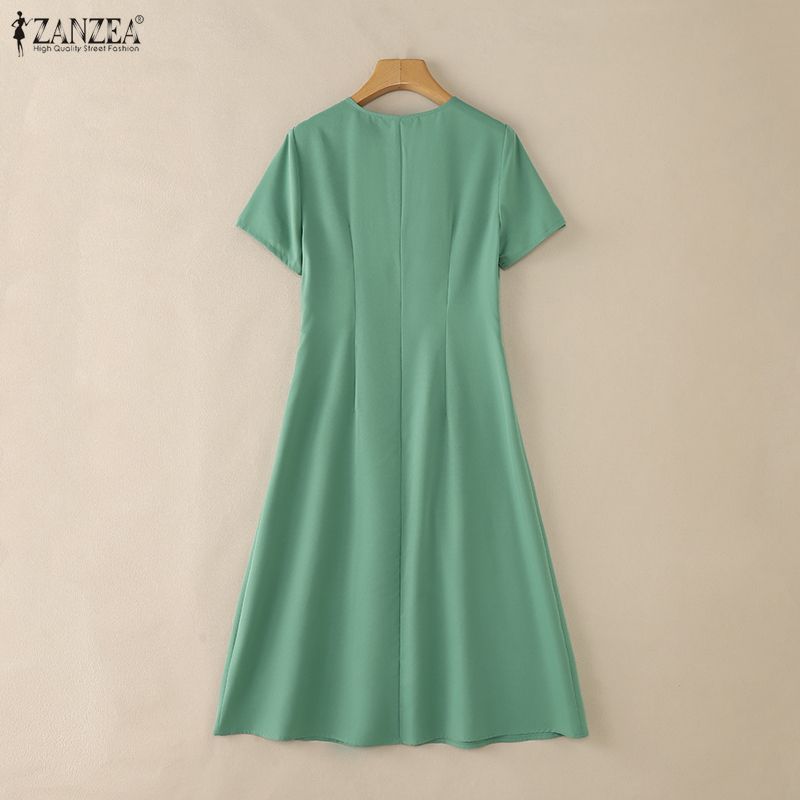 ZANZEA Women Casual Round Neck Summer Short Sleeve Dress