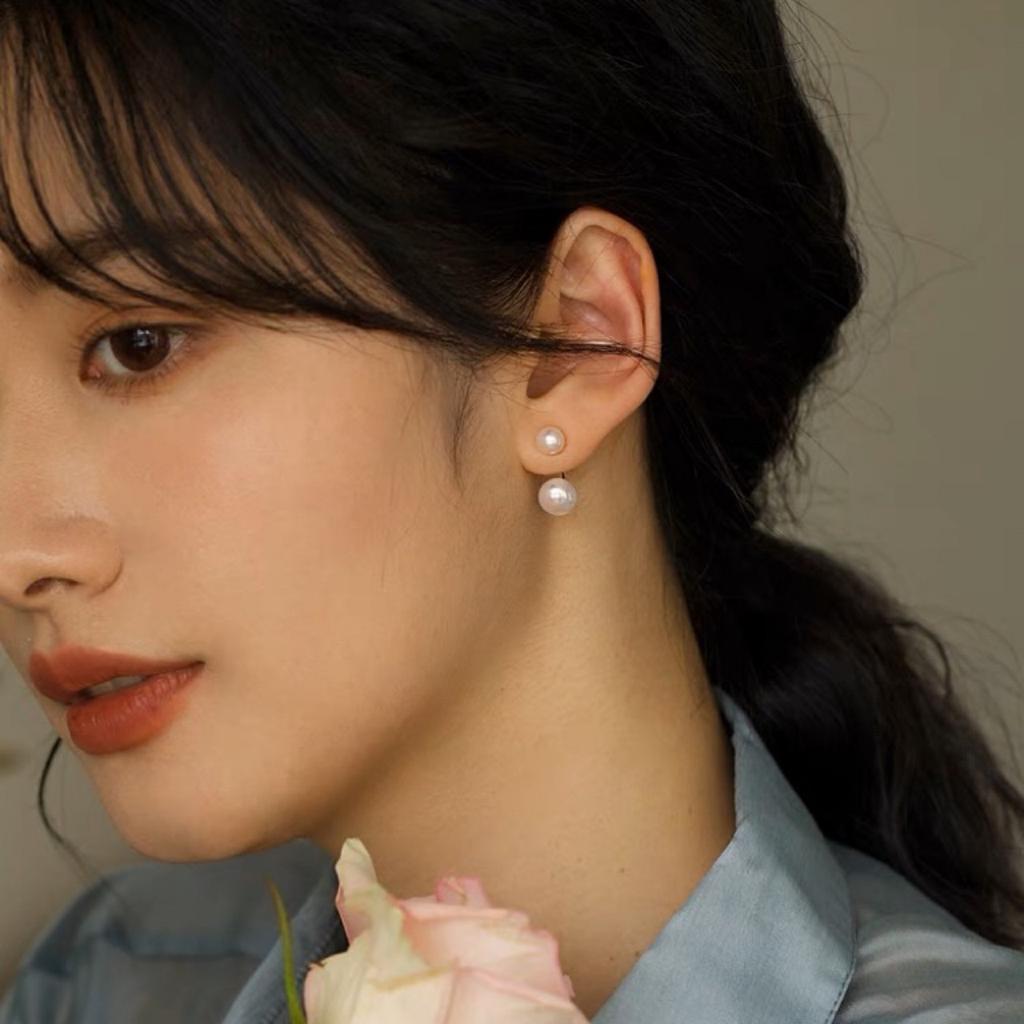 Klassisch vielseitig Ganzkörper S925 Silber Zwei Tragemöglichkeiten Natürliche Süßwasserperlen Ohrstecker Einfaches Temperament Kalt Vielseitig Ohrstecker Trend