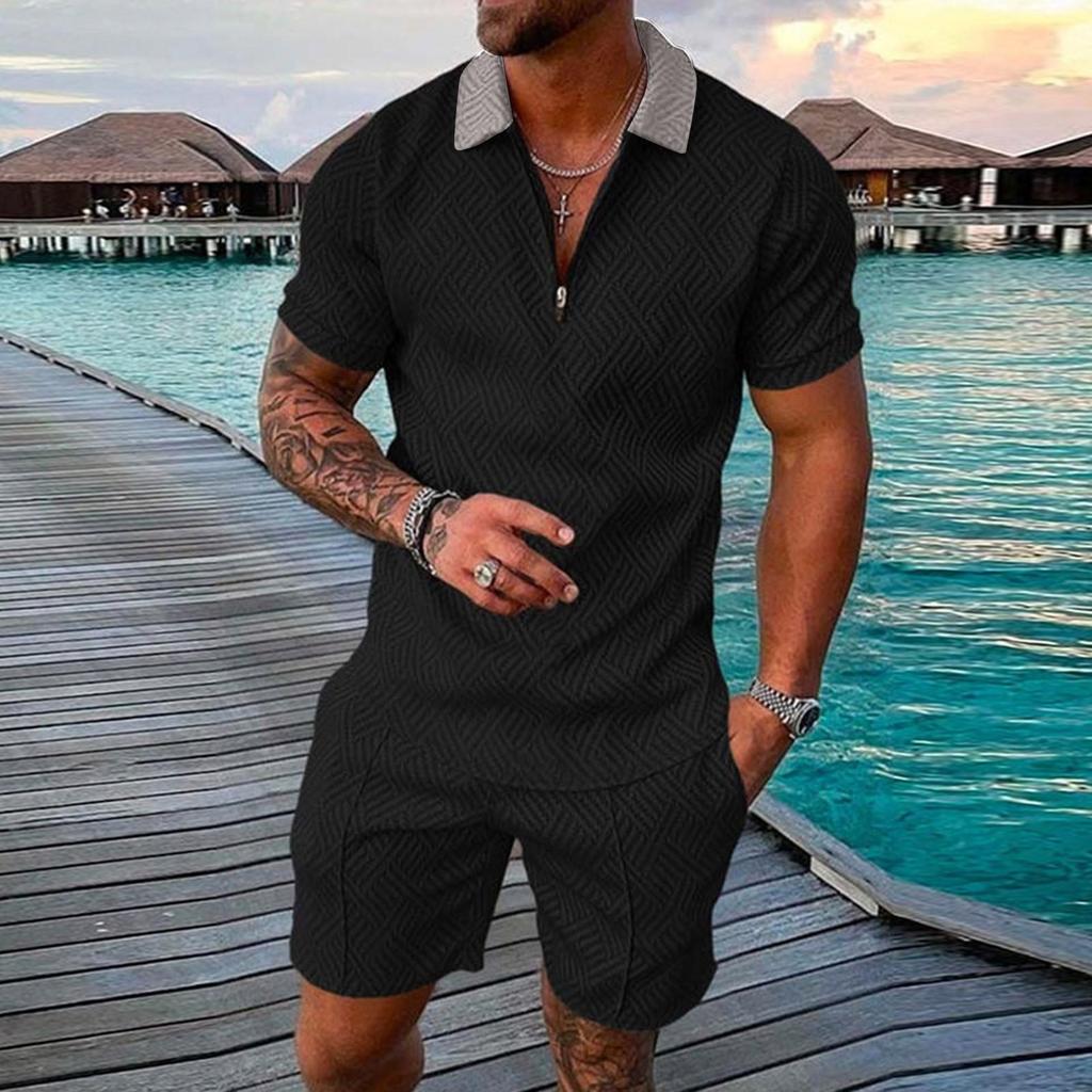 Completi corti da uomo Completi Tuta estiva da 2 pezzi Camicia a maniche corte e pantaloncini Set Completo sportivo casual