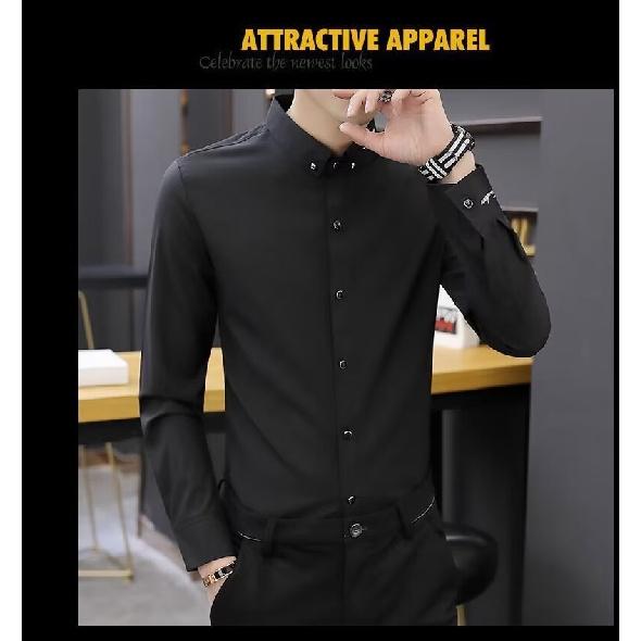 Men'S Slim Fit Long Sleeved Shirt, Personalized, No Iron, Casual, Big Neck, High Neck, Solid Color, Versatile Shirt, 2024 Spring And Autumn