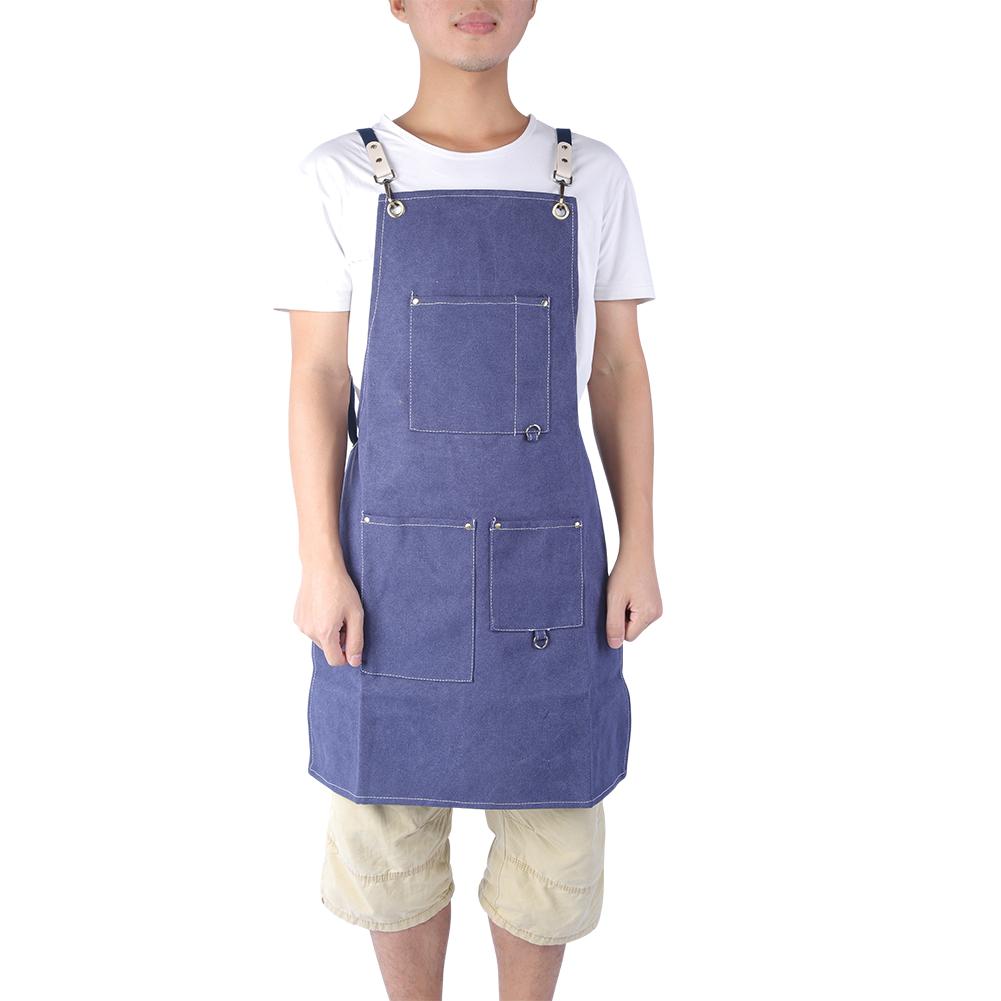 Household Kitchen Waterproof Thickened Canvas Blue Apron Working Apron for Drawing Painting Barber