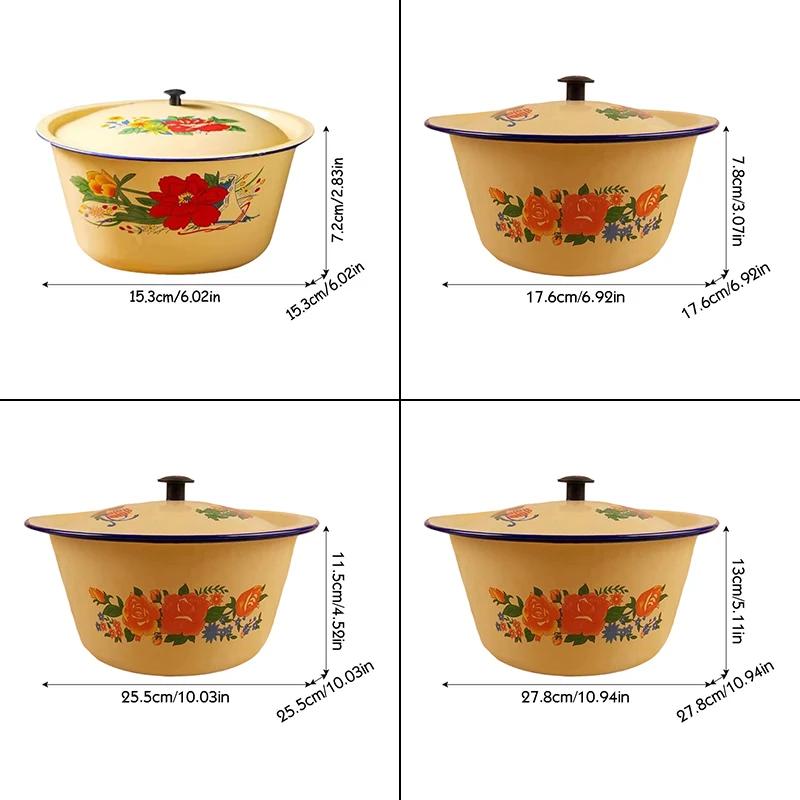 Enamel Bowl Old-Fashioned Nostalgic Retro Vintage Enamel Mixing Bowl with Lid Vegetable Salad Cake Container Chinese Soup Basin
