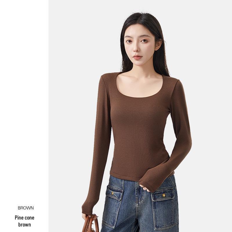 

7A Antibacterial Women s German Velvet Wool Base Layer with Chest Pad, Long Sleeve Square Neck Slimming Warm Top for Autumn/Winter. S (80-100 lbs recommended)