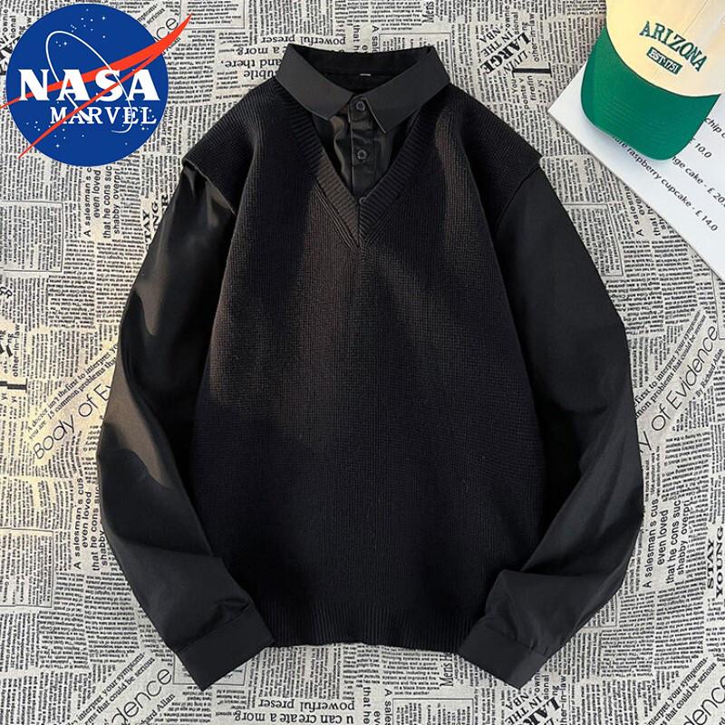NASA MARVEL Men's Faux Two-Piece Knit Sweater