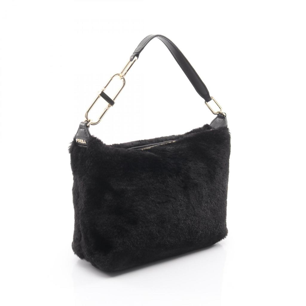 Used Furla TEIA-CROSSBODY Handbag Leather Fur Black Used Women
