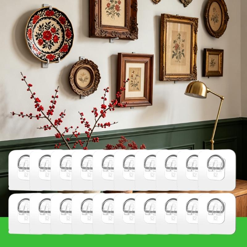 20Pcs Easy Installation Invisible Plate Hangers Strong Adhesive D Hooks For Wall Mounting Pictures Frames Kitchenwares