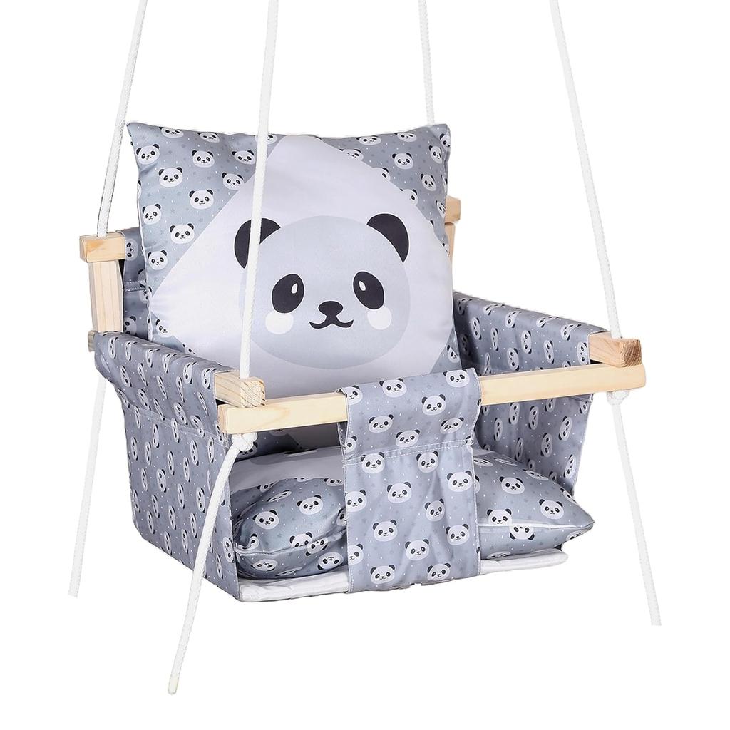 Swing for Kids, Baby Swing Hanging Indoor Outdoor, Kids Wooden Swing, Baby Garden Swing, Jhula for Kids with 2 Pillow (Blue Fox)