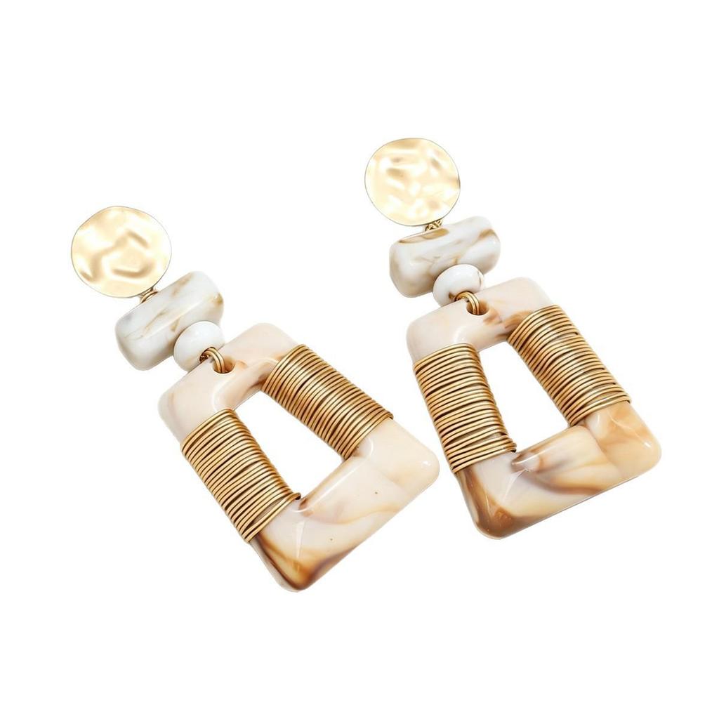 Handmade Bohemian Hammered Geometric Earrings: High-End Metal with Rope Detail