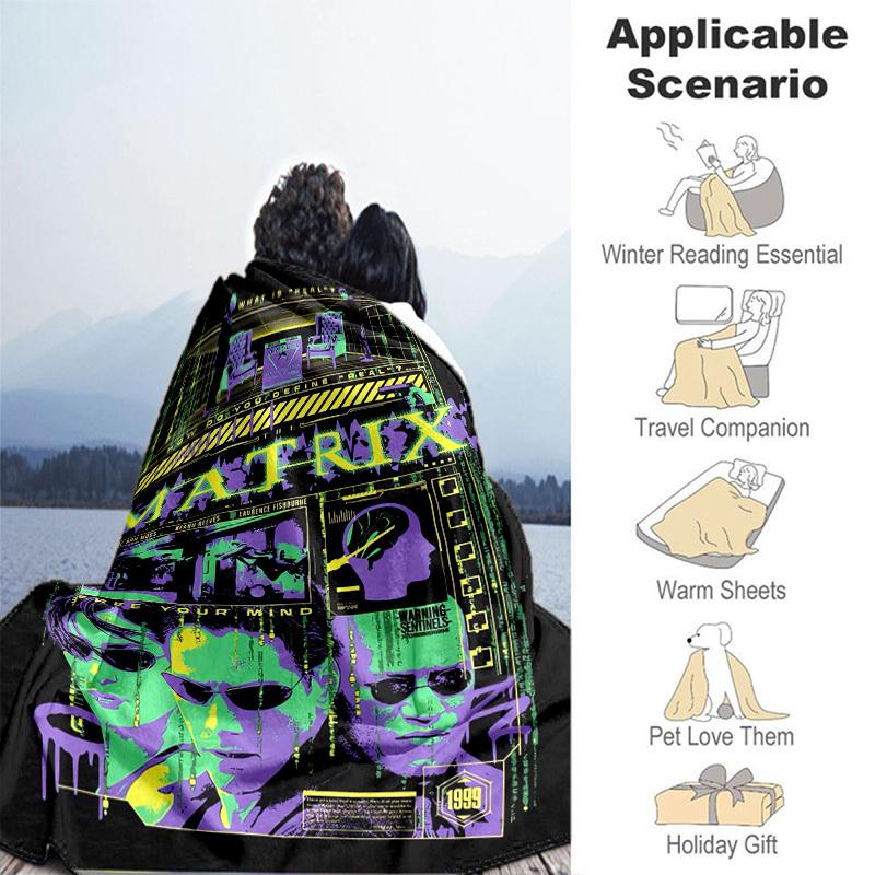 1pc The Matrix Neon Poster Cartoon Blanket,Portable Throw for Travel & Camping, All Season Cozy Blanket,Ideal Gift
