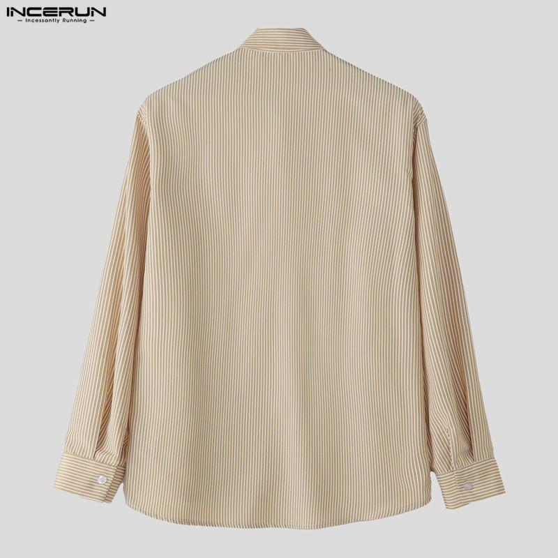 INCERUN 2PCS Men Striped Long Sleeve Shirts Long Pants Casual Outfits Sets