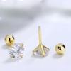 Golden Four-claw Zircon Ear Studs - No Need To Remove The Ear Ring Screws When Sleeping; Simply Twist The Ear Canal Screws.