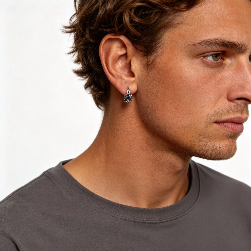 Gothic Huggies Hoop Earrings for Men Women,Anti Allergy Stainless Steel Round Huggies,Punk Jewelry Gift