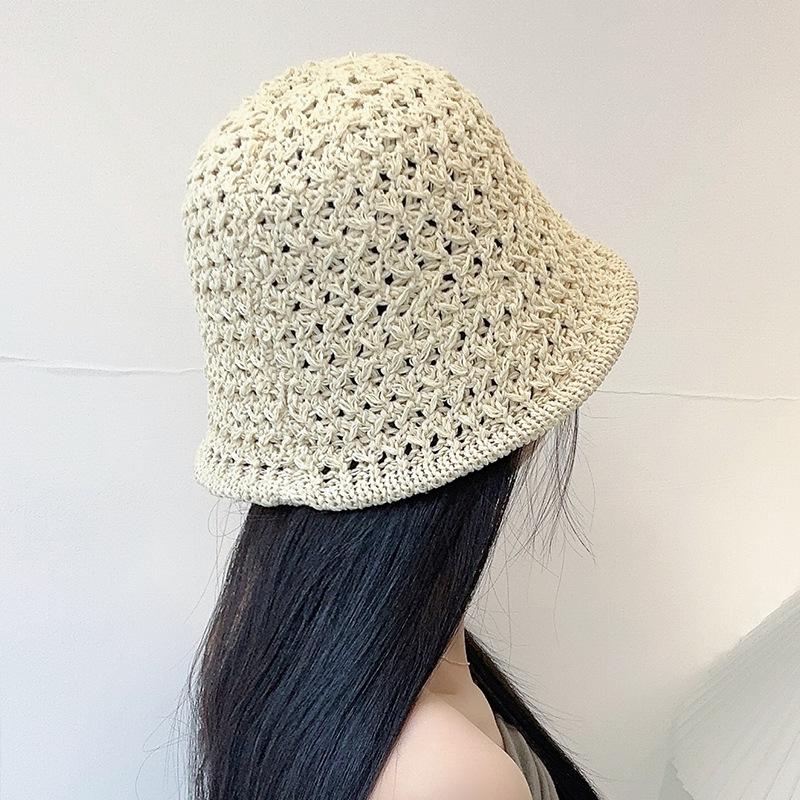 Hat Women's Woven Hollow Straw Hat Summer Breathable Sunshade Sun Protection Hat Outdoor Beach Face Small Versatile Basin Hat