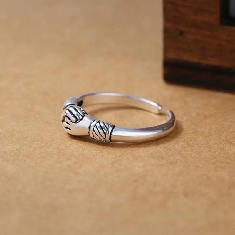 Real 925 Sterling Silver Love Ring Hand In Hand Opening Rings For Women Anel Gift