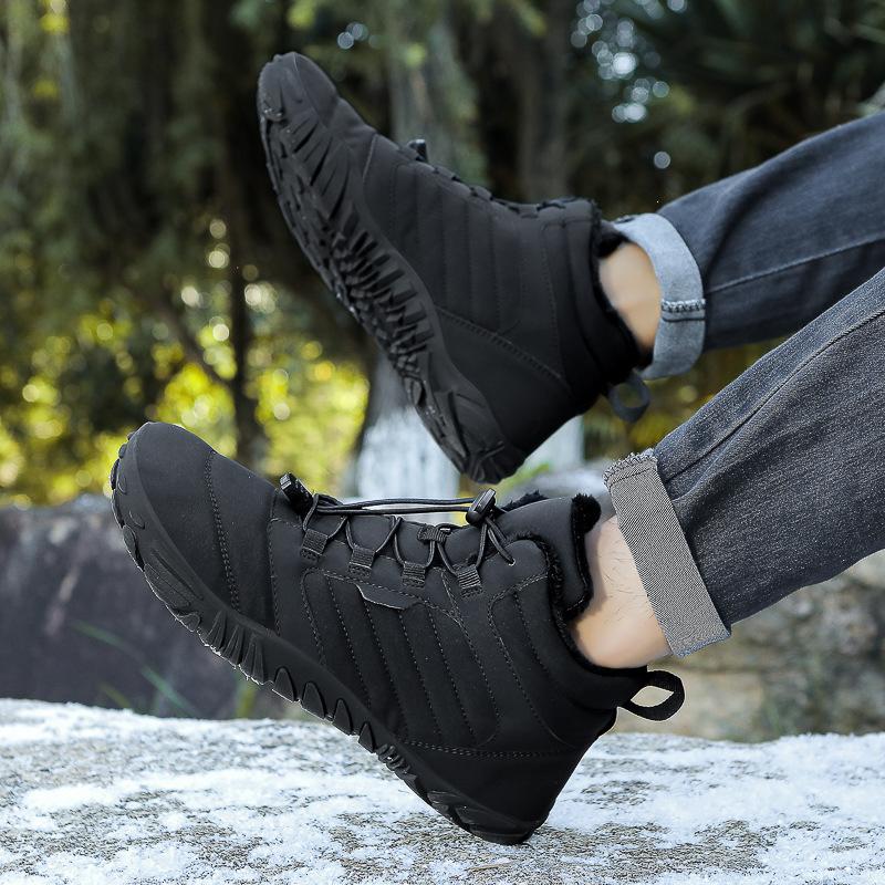 2024 outdoor snow boots men's new winter non-slip waterproof velvet warm cotton shoes women's thick-soled barefoot five-finger shoes