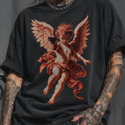Cherub Mit Waffe Shirt, Dunkler Humor Engel, Renaissance Kunst, Gotischer Amor, Ausgefallenes Vintage Tee