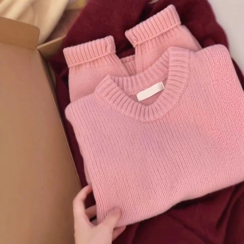Soft and comfortable atmosphere pink gentle wool jumper thick sweater