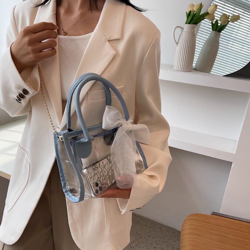 Casual Pvc Transparent Transparent Women'S Messenger Bag Shoulder Bag Handbag Jelly Bag Bow Ribbon Shoulder Bag