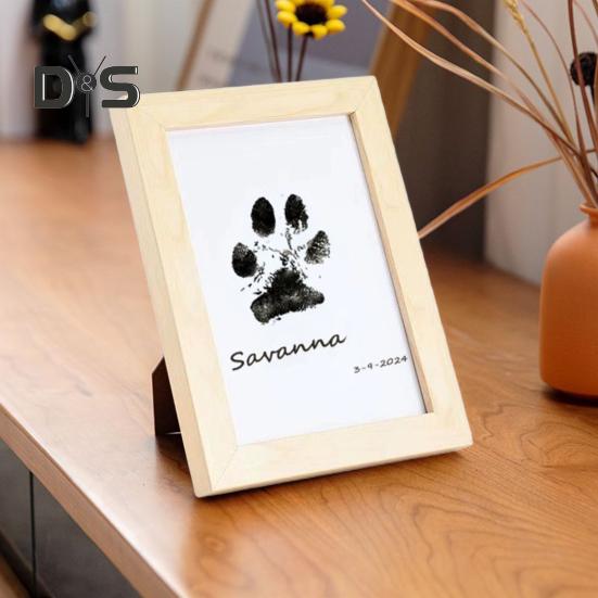 1 sett Pet Paw Printing Kit med fotoramme i tre DIY Hund Katt Potetrykk Inntrykk Valp Kattunge Poteavtrykk Minnesmerke Bilderamme Dekorasjon Kjæledyr elsker