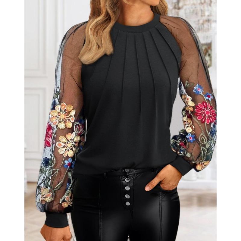 

YYFS женские модные повседневные весенне-осенние блузки и рубашки с круглым вырезом и длинными рукавами с цветочным узором и принтом XXL