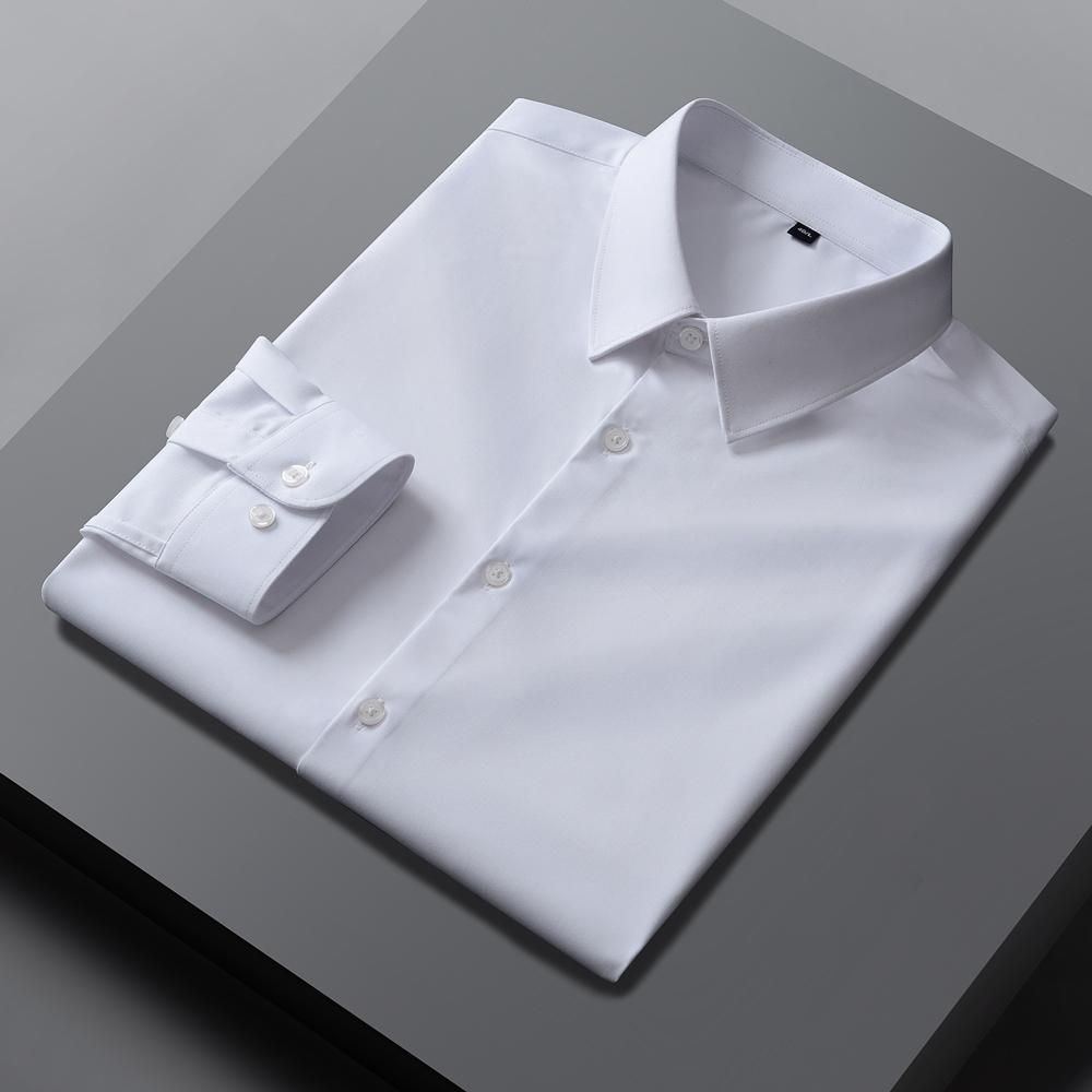 Luxury Designer Stretch Menswear Clothing Business Regular Fit Wrinkle-Free Soild Long Sleeve Button-up Shirts without Pocket